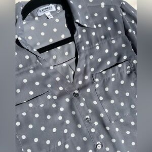 LOFT Grey/White Polka Dot Portofino Shirt